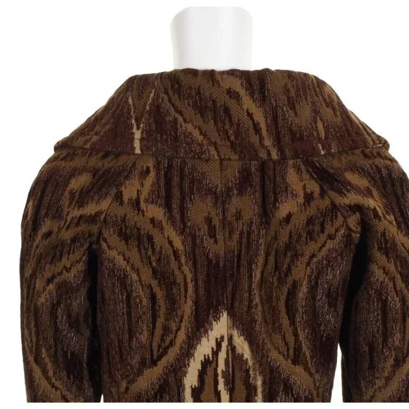 Brocade Womens Jacket S / M Lined Brown Tan Shawl Collar Hand Taylored - Picture 5 of 12
